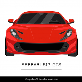 ferrari 812 gts car model advertising template modern front view sketch symmetric design