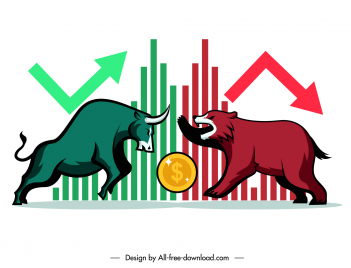 fighting buffalo bear column chart  stock trading design elements coin sketch