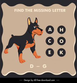 find the missing letter education template dog sketch texts blank decor
