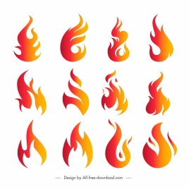fire icons collection colored flat dynamic shapes