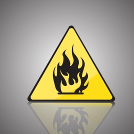 fire warning signboard yellow triangle flame icon
