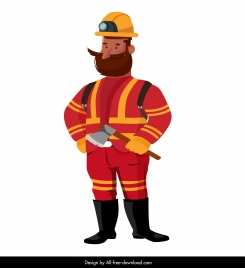 fireman icon standing gesture colored cartoon sketch