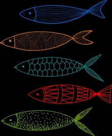 fish drawing dark colorful flat sketch