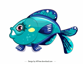 fish icon colorful decor cute cartoon sketch