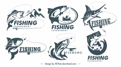 fish logotypes dynamic handdrawn classic sketch