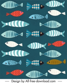 fishes pattern classical colored flat sketch