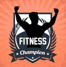 fitness champion medal template athlete silhouette icon decor