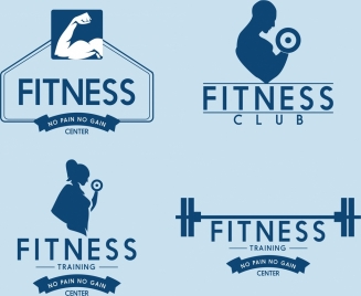 fitness club logotypes muscle weight icons silhouette design