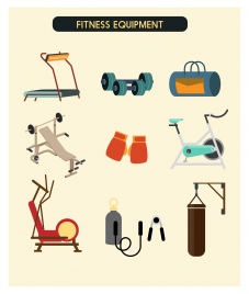 fitness equipment icons collection vector with color style