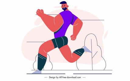 fitness sport icon jogging man sketch cartoon character
