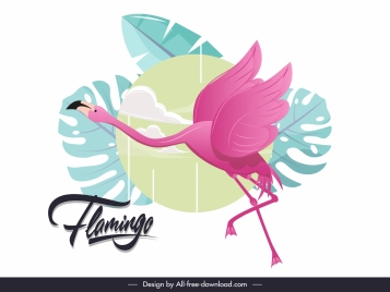 flamingo painting classic colorful flat sketch