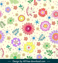 flora pattern template bright colorful flat handdrawn design