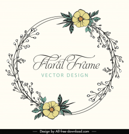 floral frame template handdrawn circle wreath