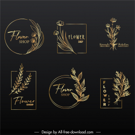 flower logo template elegant retro golden handdrawn