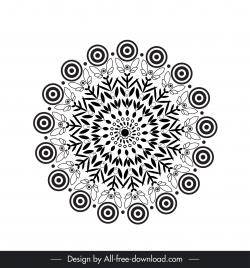 flower mandala sign icon flat black white symmetrical illusion outline