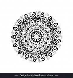 flower mandalas icon sign black white symmetric circle illusion shape outline