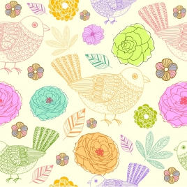 flowers birds background colorful hand drawn design