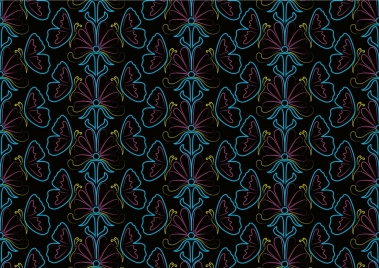flowers butterflies pattern outline colorful repeating design