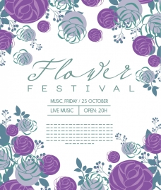 flowers festival banner various violet floral icons decor