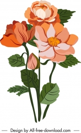flowers painting colored retro design closeup sketch