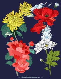 flowers painting colorful classical sketch