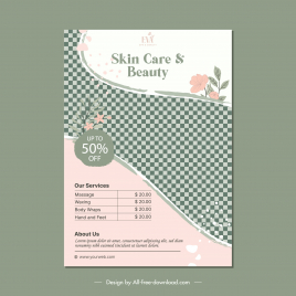 flyer spa template checkered curves flowers decor