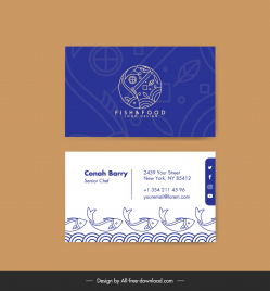 food business card template flat dynamic fishes waves