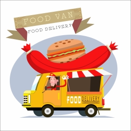 food delivery banner design with van carrying food