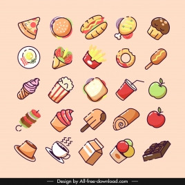 food icons collection colorful classical design