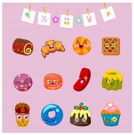 food icons collection with cute emotion illustration