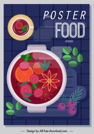 food poster soup pot sketch colorful flat classic