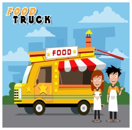 food truck and sellers design with colorful illustration