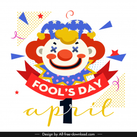 fools day poster template flat clown face ribbon geometry