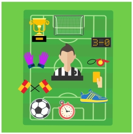 football icons illustration with symbols on green field