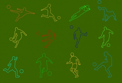 footballer icons sets colored silhouette images various gestures