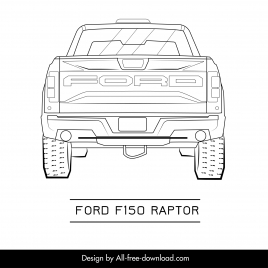 ford f150 raptor car model icon flat symmetric black white back view outline