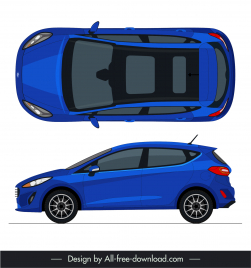 ford fiesta 2017 car model icons modern top view side view outline