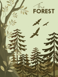 forest background trees birds icons decoration classical design