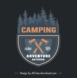 forest camping logotype dark retro flat sketch