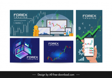 forex trading banner collection digital business elements decor