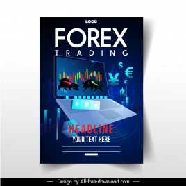 forex trading flyer template 3d laptop stock trade elements decor