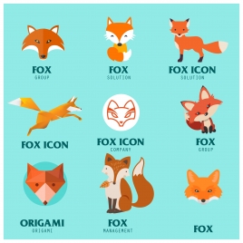 fox logo icons illustration in various styles