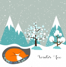 fox sheltering in winter background snowy decoration