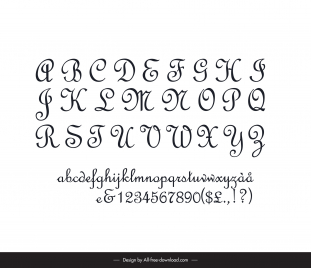 french script font design elements flat classic handdrawn