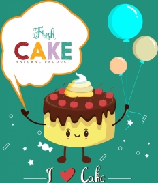 fresh cake advertising stylized icon cartoon design
