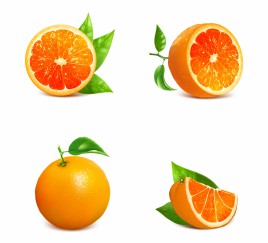 Fresh ripe oranges with leaves