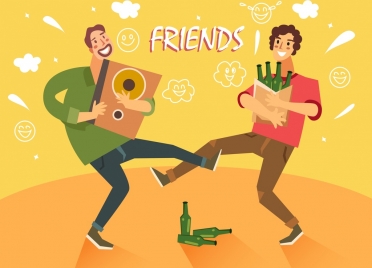 friends background funny drunk men icons cartoon characters
