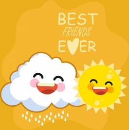 friendship banner stylized cloud sun icons cartoon design