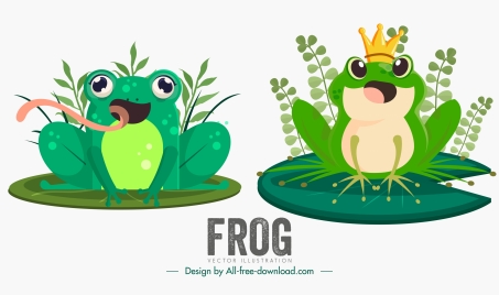 frogs icons cute design cartoon characters