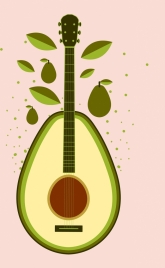 fruit background green avocado guitar icons